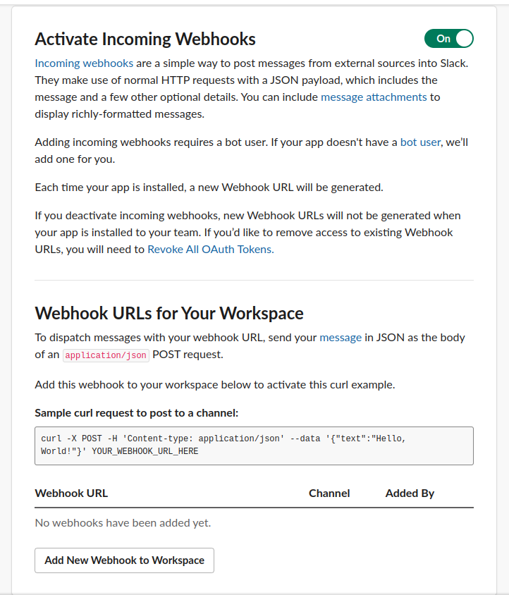 Add New Webhook to Workspace