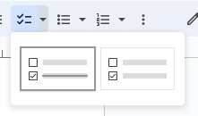 Options des  cases à cocher sur Google Docs