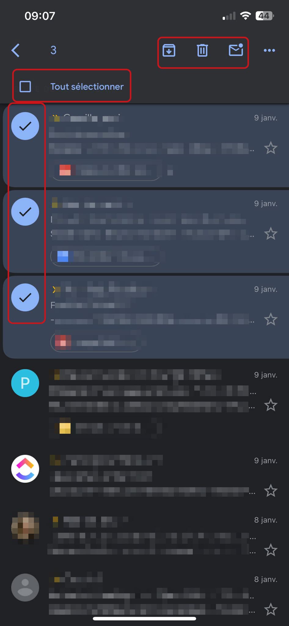 Sélection groupée des e-mails dans Gmail