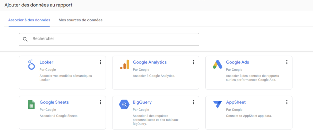 Liste des connecteurs Looker Studio