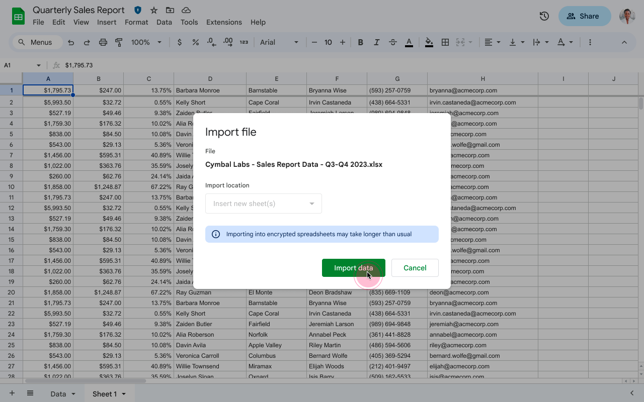 Google Sheets : importez et convertissez des fichiers Excel sensibles en Sheets chiffrées côté client