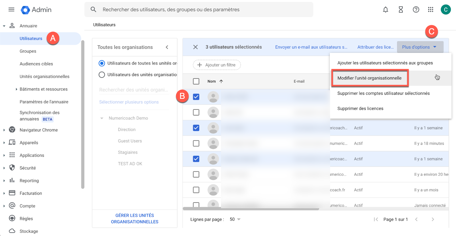 Gestion utilisateurs Google Workspace