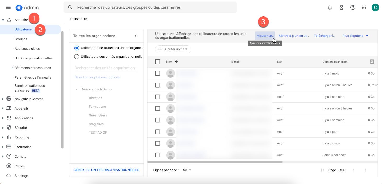 Utilisateurs Console d'administration Google Workspace