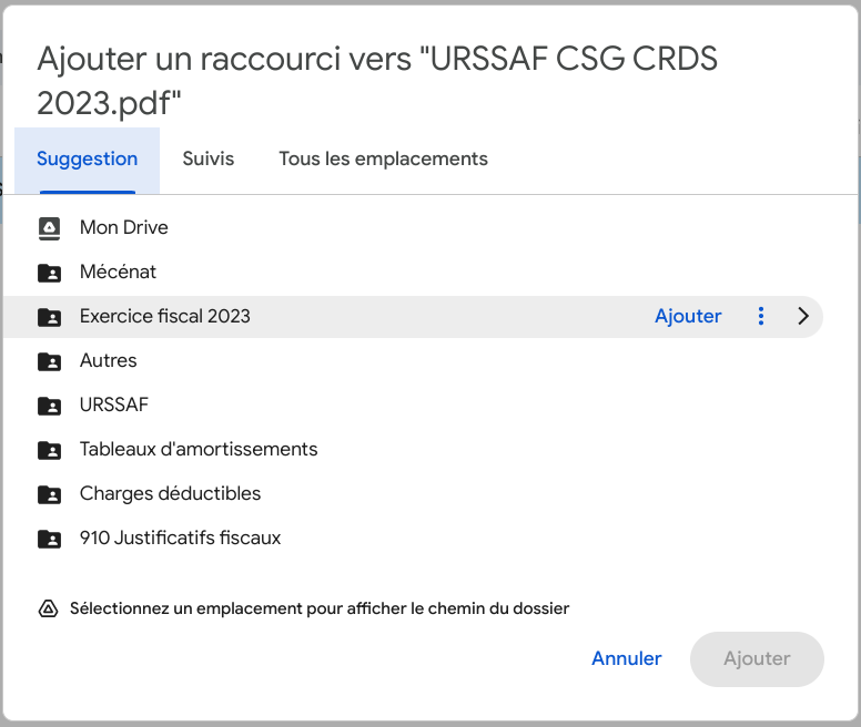 Ajouter un raccourcis Google Drive