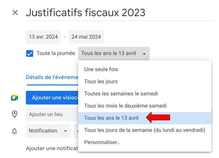 Ajouter des notification lors de la création d'un événement Google Agenda