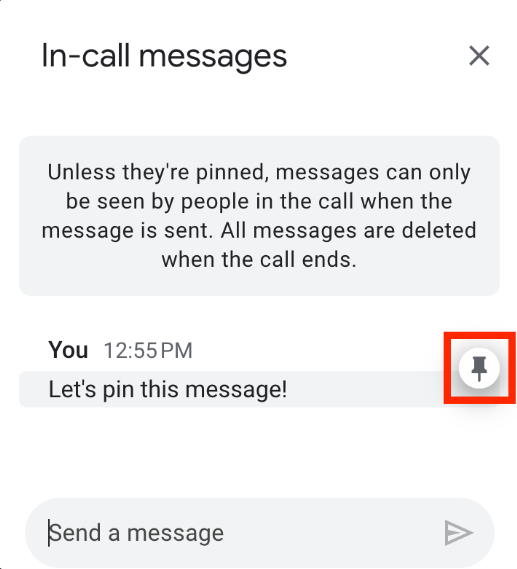 Épingler des messages de discussion dans Google Meet