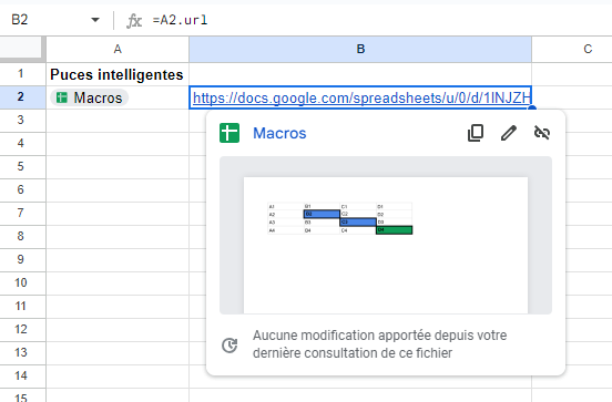 Récupération URL puce intelligente Google Sheets