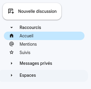 La barre de menu de Google Chat