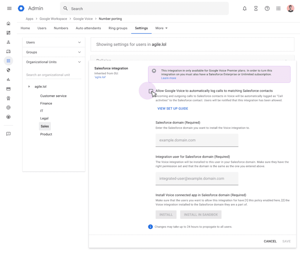 activer l'intégration de Google Voice et Salesforce