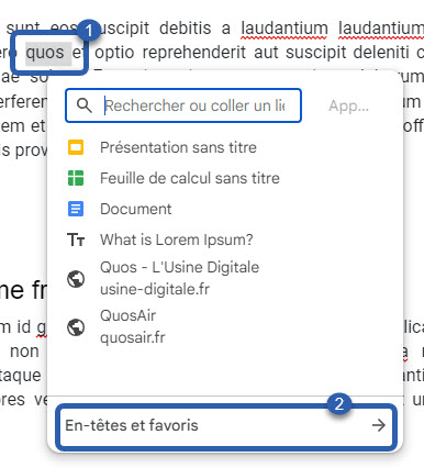 Créer des liens hypertextes en favori sur Google Docs