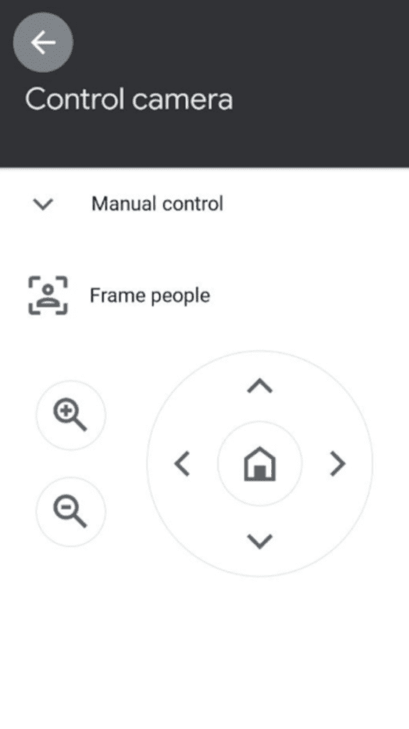 Google Meet : Interface utilisateur de cadrage de télécommande