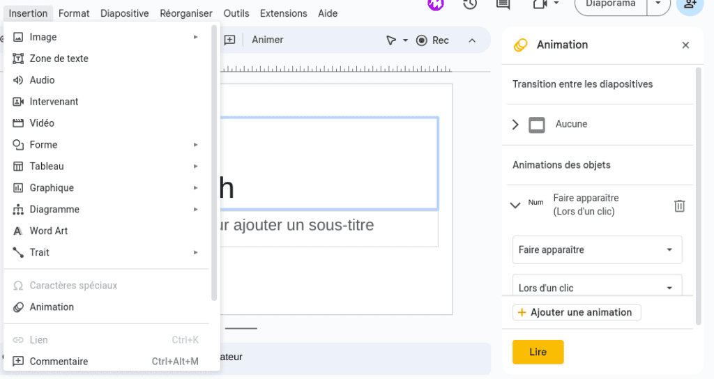 Animations et transitions sur Google Slides