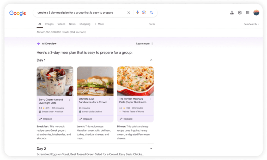 Faire un menu avec la recherche Google améliorée.