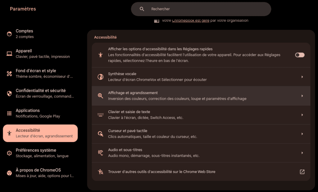 L’accessibilité sur Chromebook