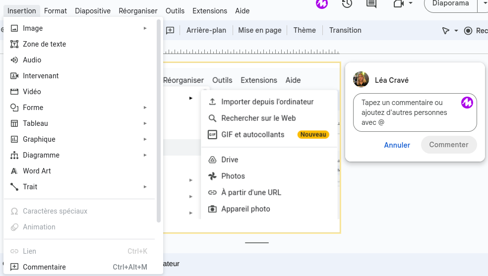 Ajouter un commentaire sur Google Slides