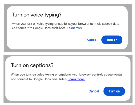 Google ; Paramètres d'activation de la saisie vocale et des sous-titres automatiques