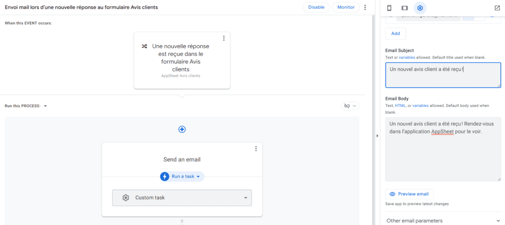 AppSheet : Paramètres simples pour l’envoi de mail