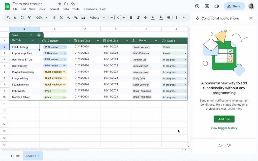 Rester informé des changements importants dans vos feuilles Google Sheets