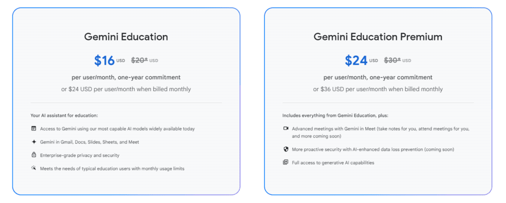 Tarifs pour Gemini Education