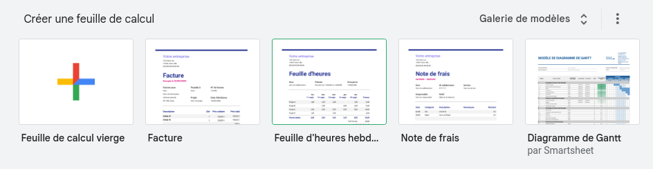 Les modèles de Google Sheets