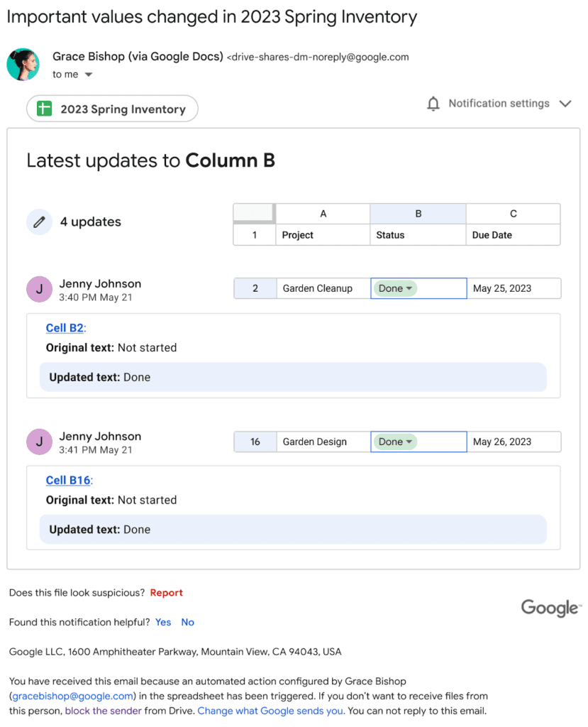 Les notifications conditionnelles dans Google Sheets