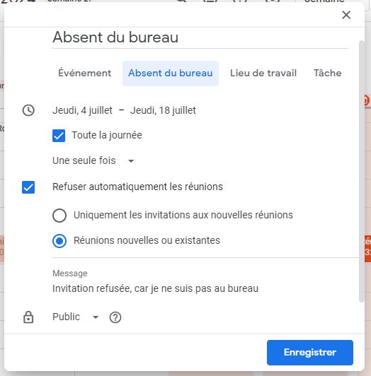 Google Agenda : l'option "Disponibilité"