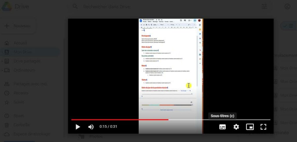 Sous-titre dans les vidéos sur Google Drive