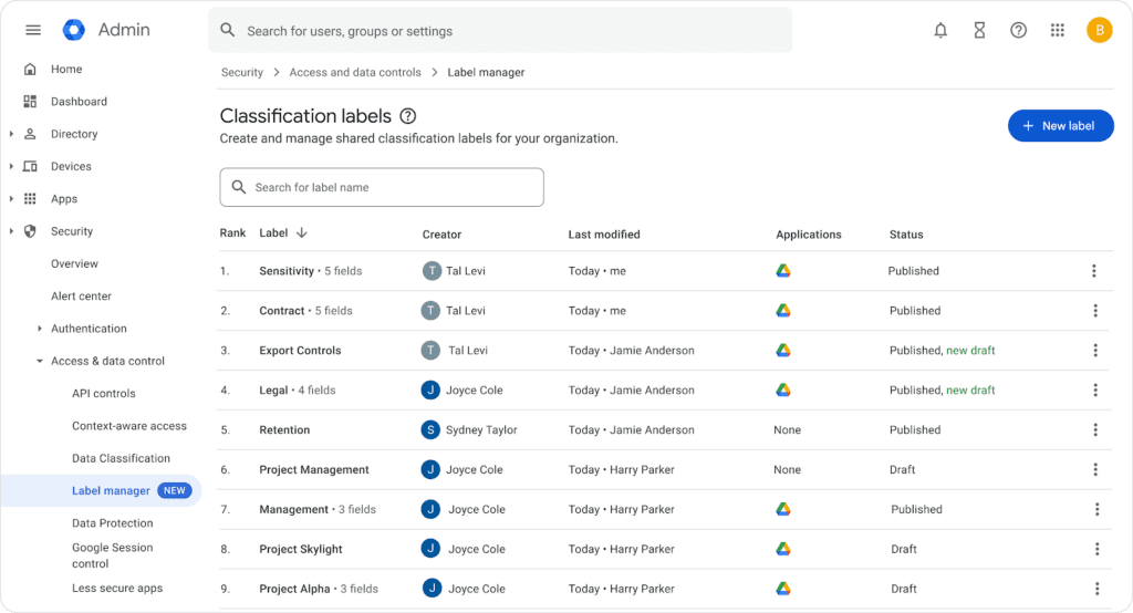 Google Workspace : Nouvel emplacement du gestionnaire d'étiquettes dans la console d'administration