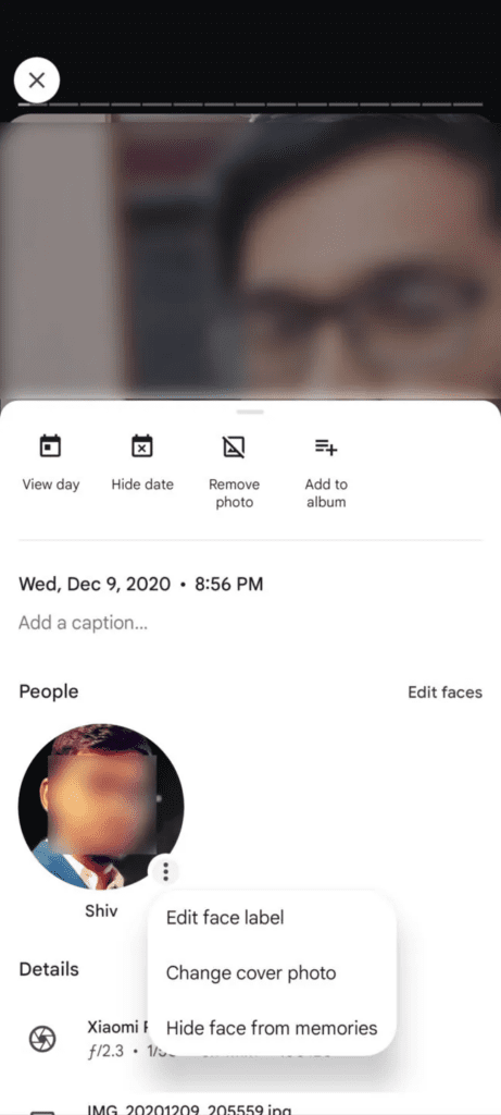 Cacher un visage sur Google Photos.