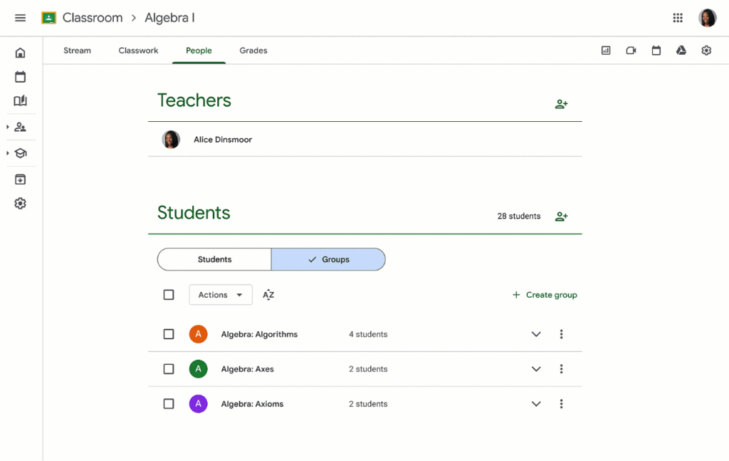 Créer des groupes d'élèves dans Google Classroom