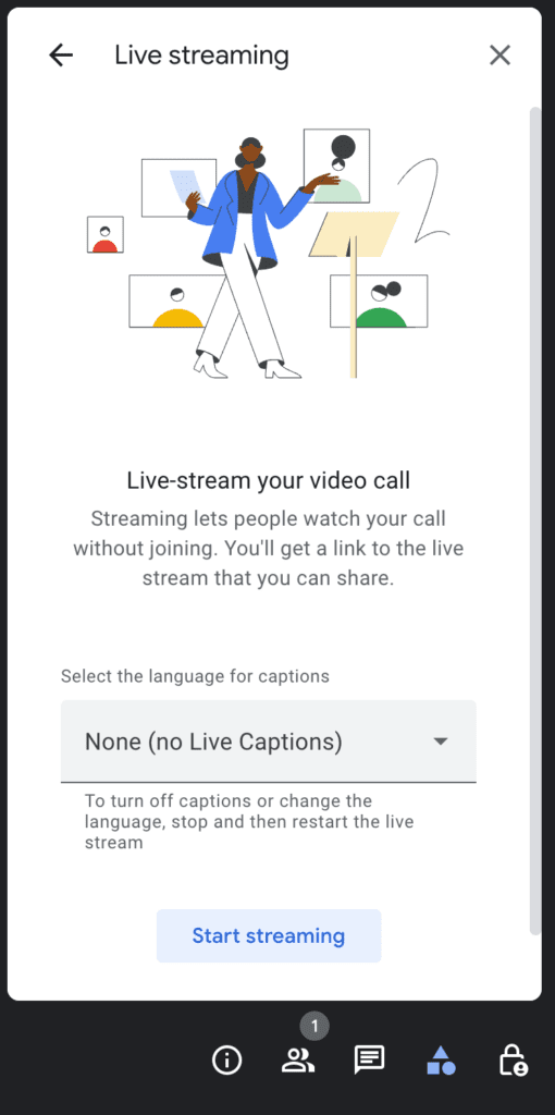 Live Stream sur Google Meet.