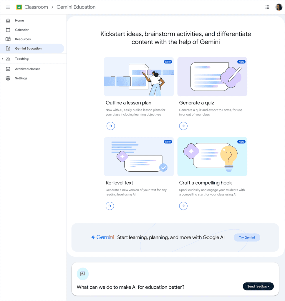 Gemini Education dans Google Classroom