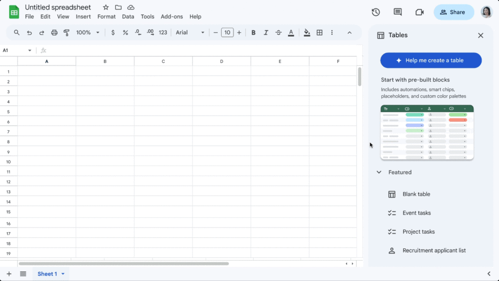 Tableaux dans Google Sheets