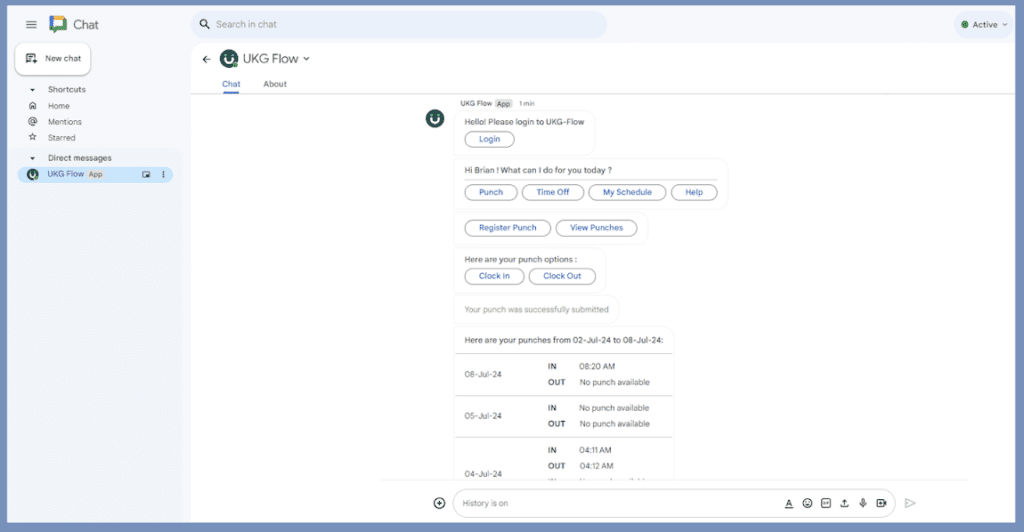 UKG Flow dans Google Chat
