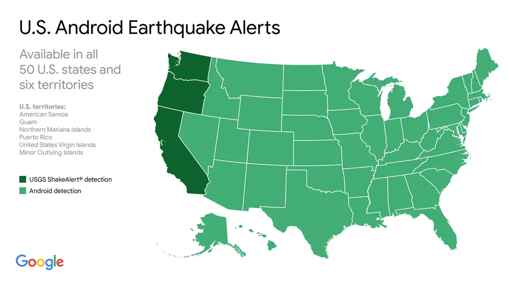 Les alertes de tremblement de terre sont disponibles dans 50 états des États-Unis.