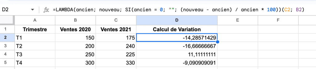 Calculer la variation avec la fonction Lambda.