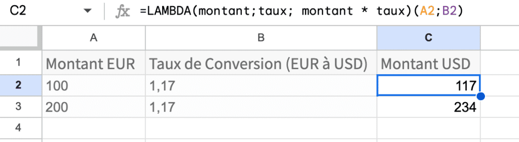 Conversion de devises avec la fonction Lambda.