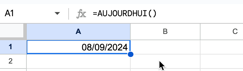 Google Sheets la fonction aujourdhui de la famille date