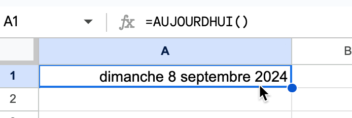 le format aujourdhui avec le changement de format de la cellule 123 dans Google Sheets