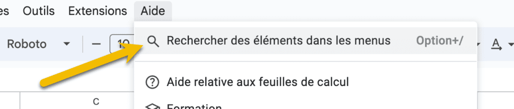 barre de recherche Google Sheets