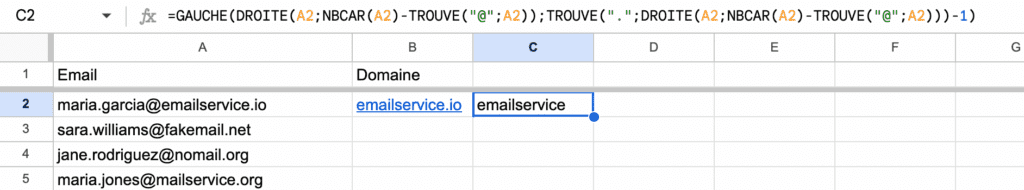 extraction nom de domaine et de l'extension dans Google Sheets