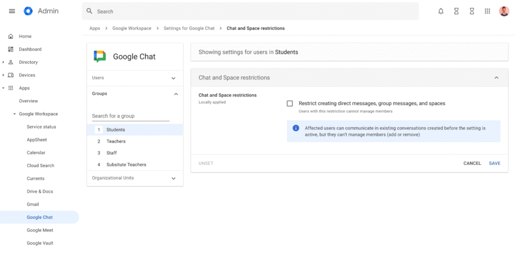 Google Chat : Nouvelle gestion des conversations  pour les étudiants