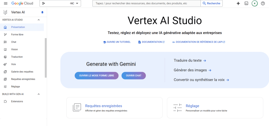 Vertex AI Studio, votre espace de création IA.