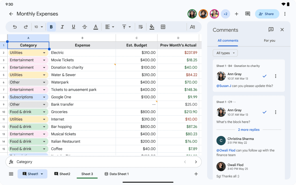 Expérience de commentaire dans Google Sheets