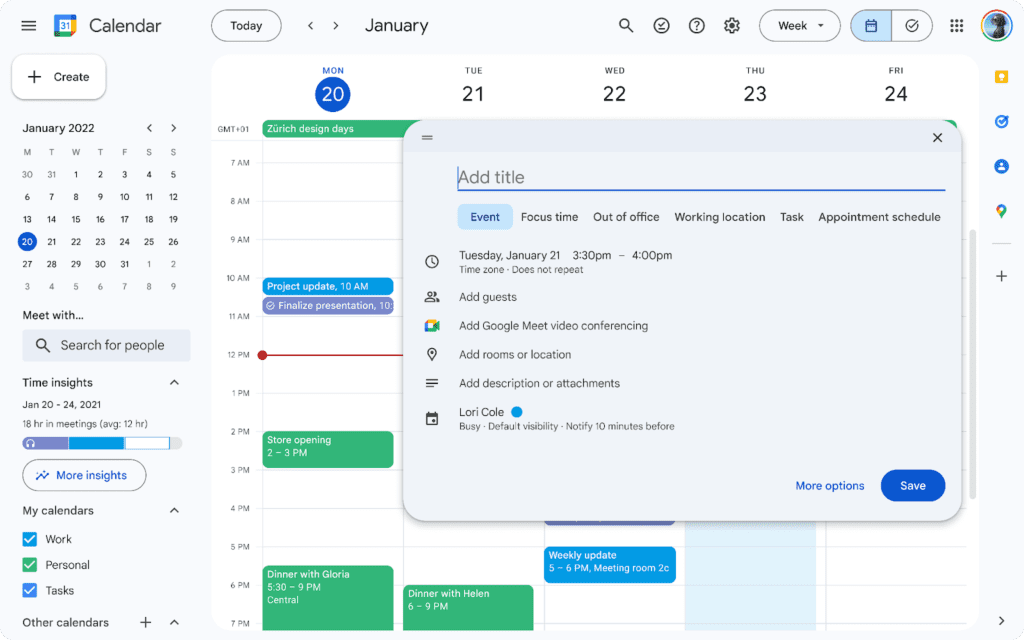 Nouveau design de Google Agenda