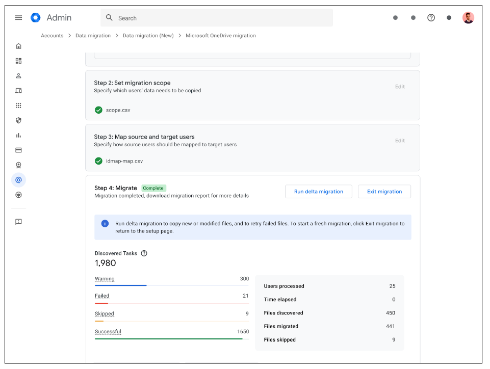 Google Drive : Exemple d'une migration terminée
