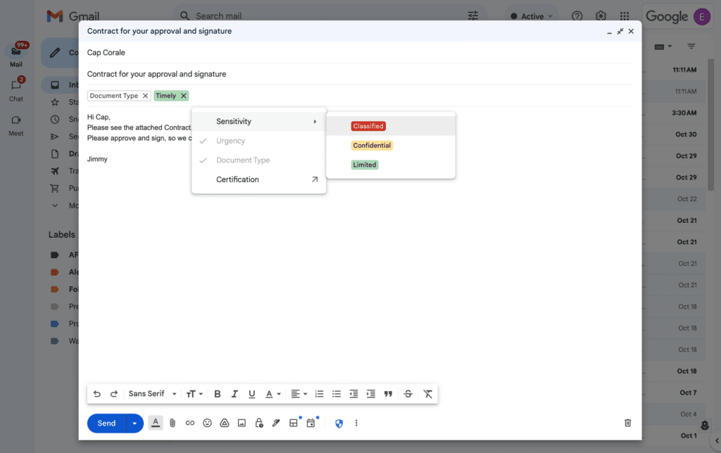 Les étiquettes de classification pour Gmail