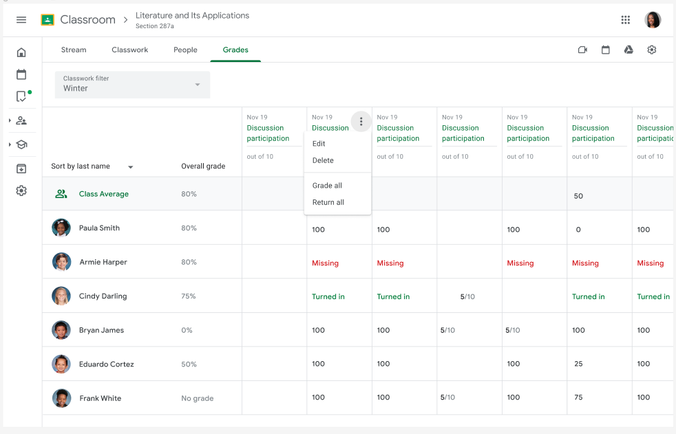 Google Classroom : "noter tout"