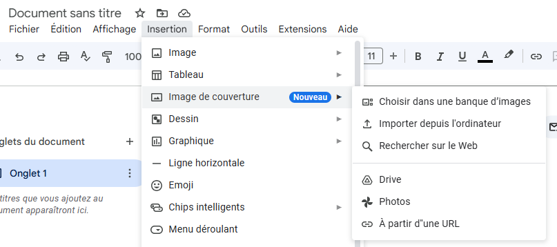 Google Docs : ajouter une image de couverture