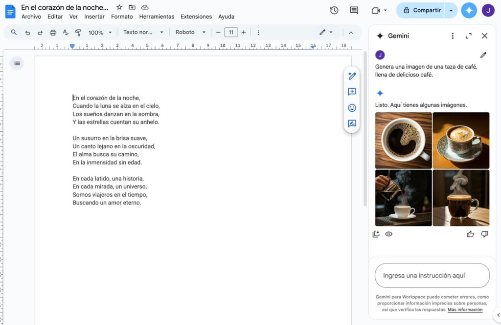 Gemini sur le panneau latéral de Google Workspace